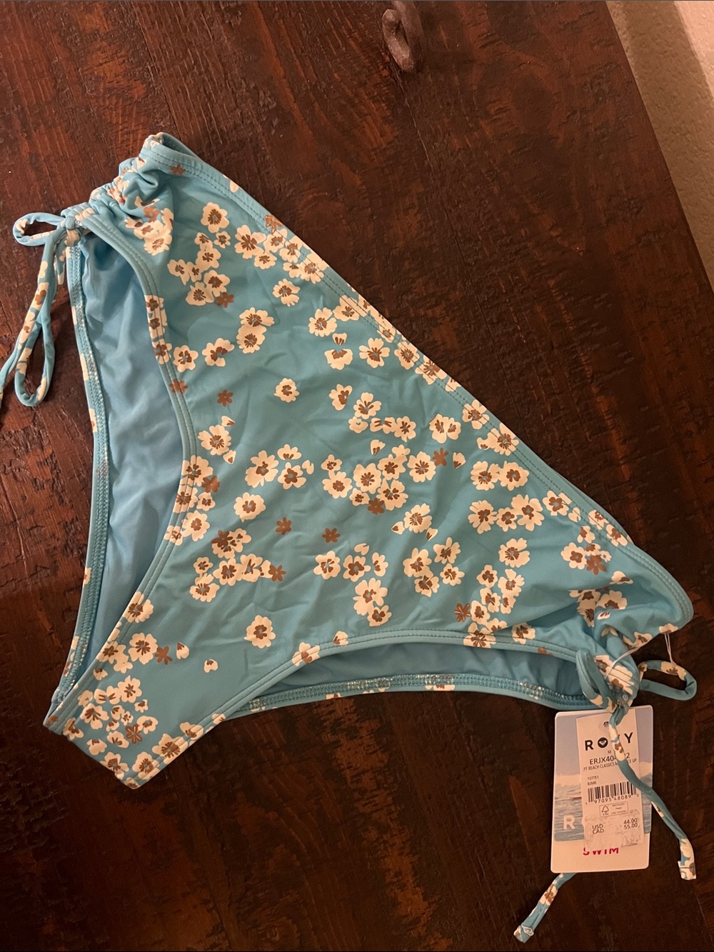 Roxy Turquoise Floral Tie-Side Bikini Bottom. B4